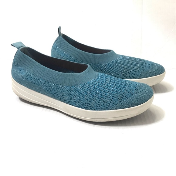 Fitflop Shoes - Fitflop Metallic Teal Uberknit Slip On Shoes Flats Size 9
